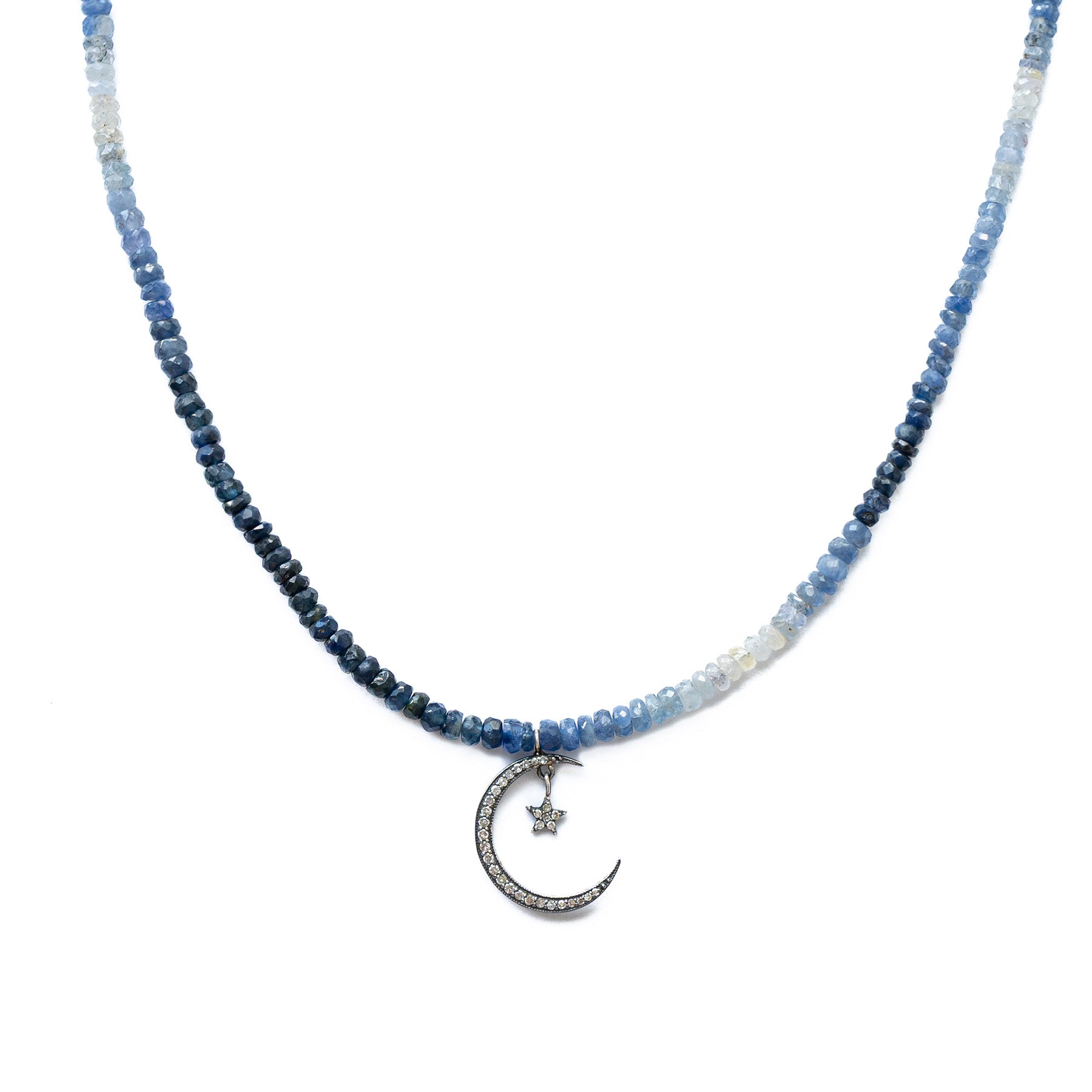 Graduated Sapphire Moon & Star Necklace