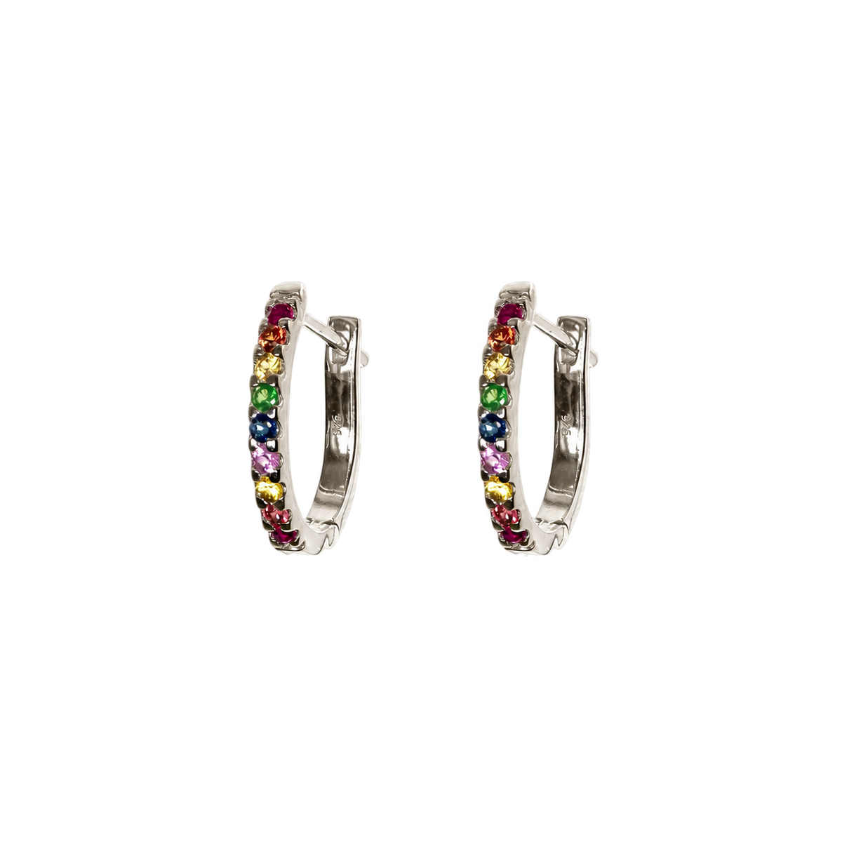 Mixed Precious Stone Rainbow & Silver Huggie Hoops
