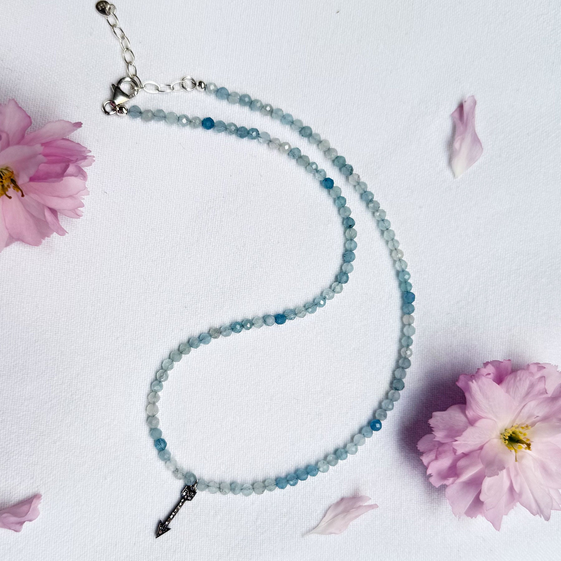 Aquamarine & Diamond Arrow Beaded Necklace