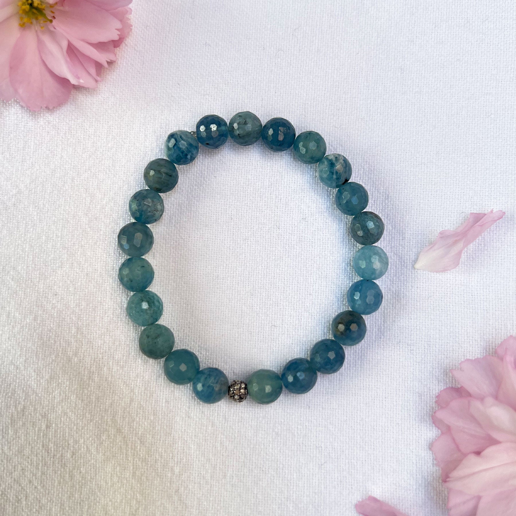 Blue Quartz & Diamond Ball Beaded Bracelet