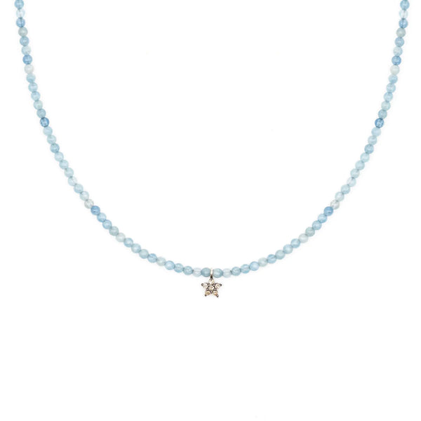 Diamond Daisy & Aquamarine Bead Necklace