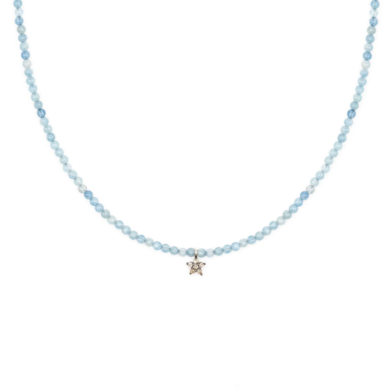 Diamond Daisy & Aquamarine Bead Necklace