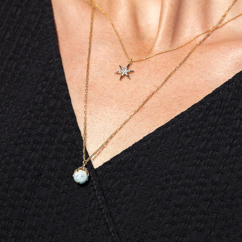 Diamond Claw & Aquamarine Necklace