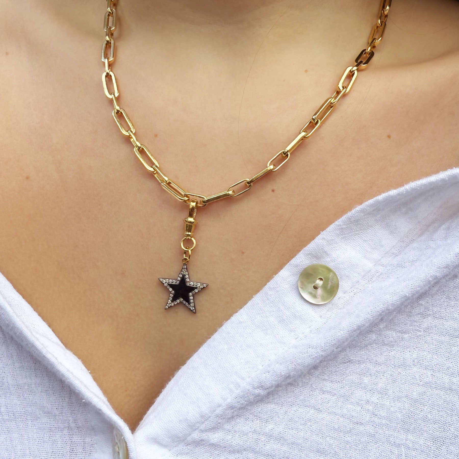 Diamond & Black Enamel Chunky Star Pendant