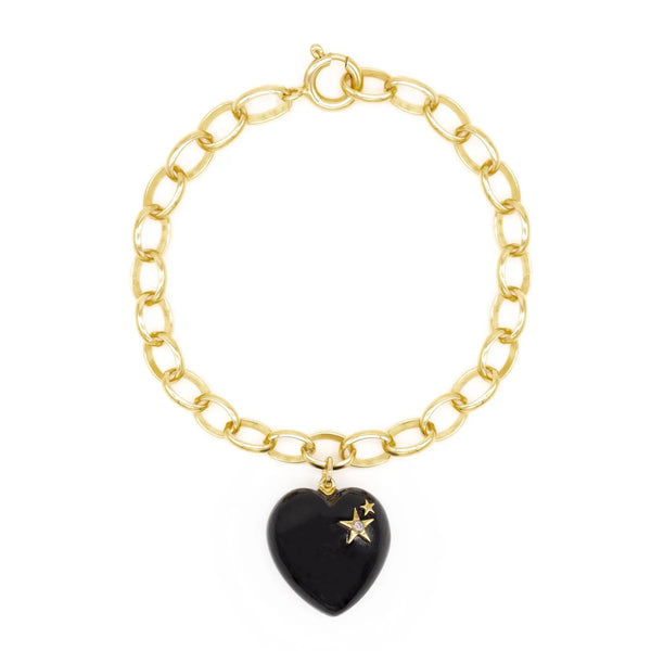 Diamond & Onyx Chunky Heart Bracelet