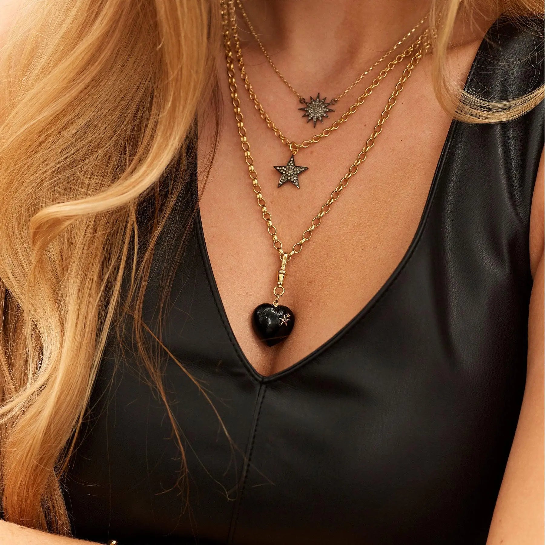 Diamond & Onyx Chunky Heart Necklace