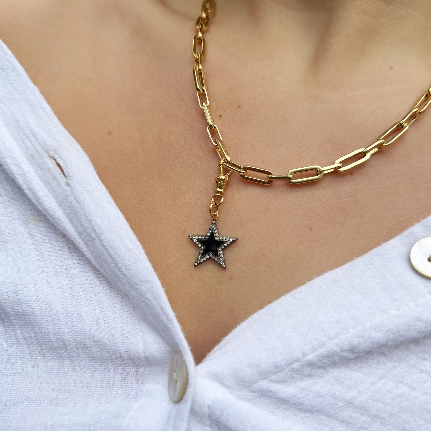 Diamond & Black Enamel Chunky Star Pendant