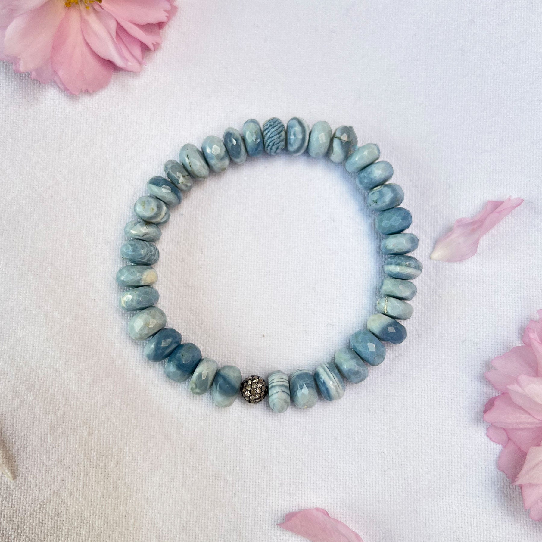 Blue Opal & Diamond Ball Beaded Bracelet