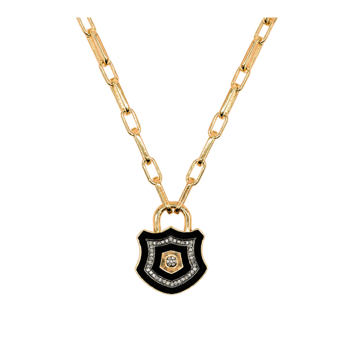 Diamond & Black Enamel Chunky Lock Necklace