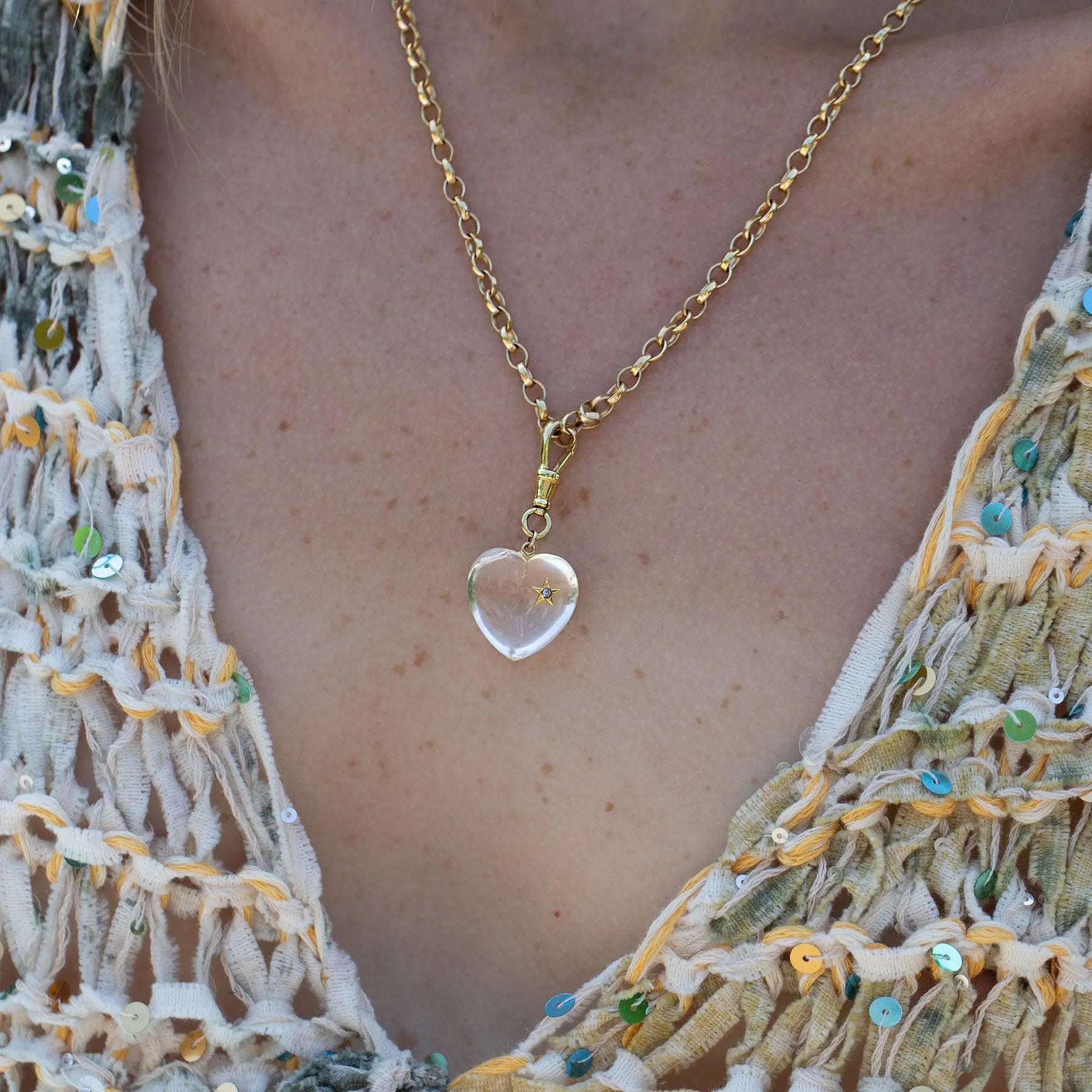 Diamond & Quartz Chunky Heart Necklace