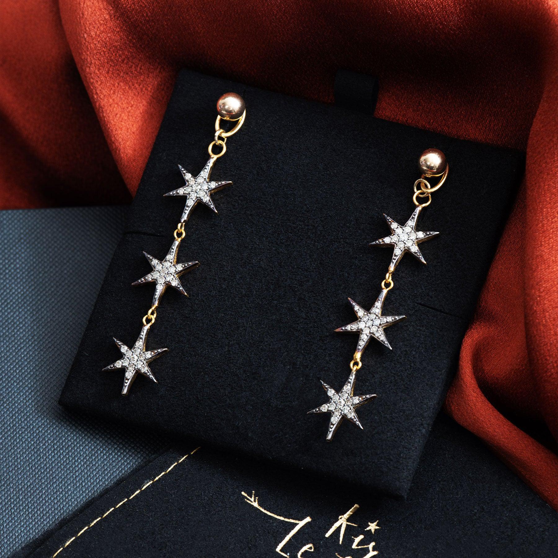 Diamond Cosmic Star Drop Earrings