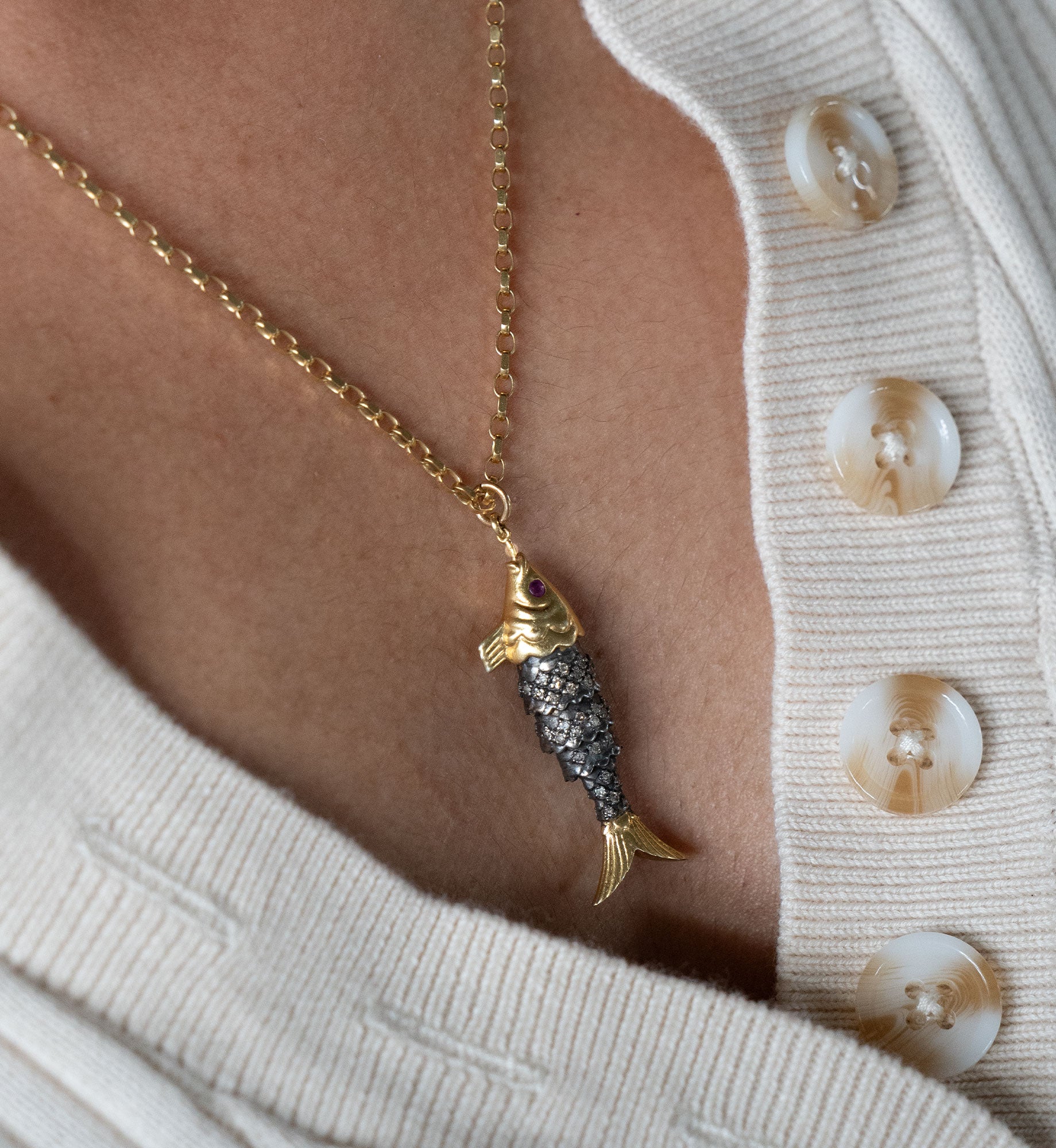 Diamond & Ruby Fish Necklace