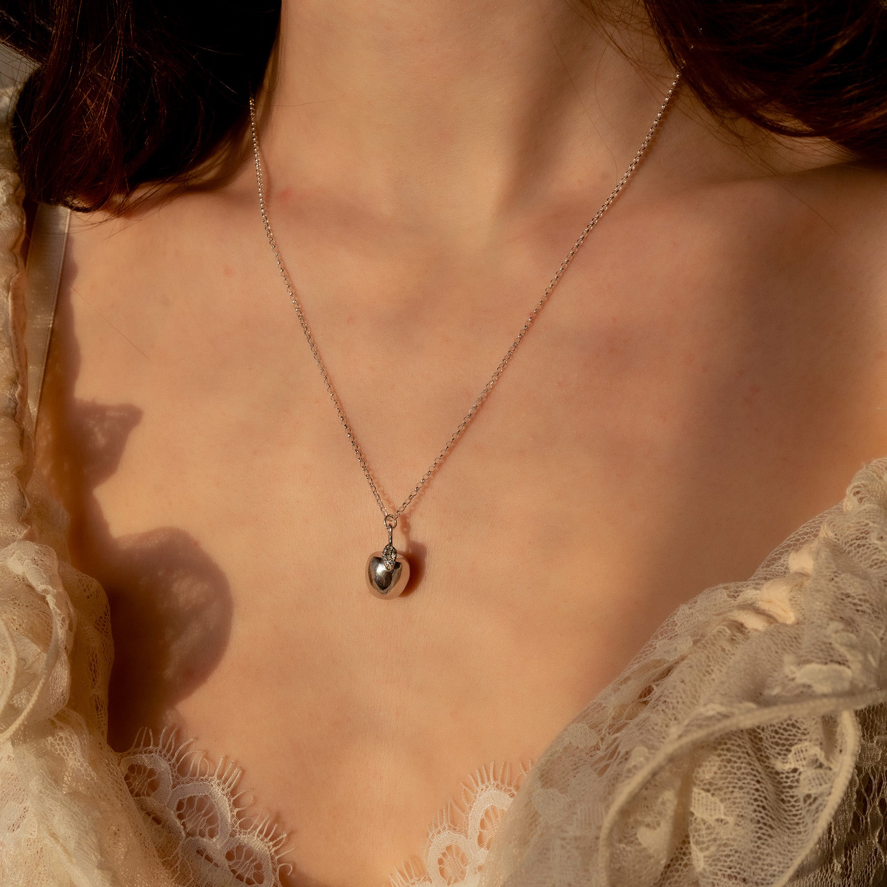 Diamond and Silver Apple Necklace