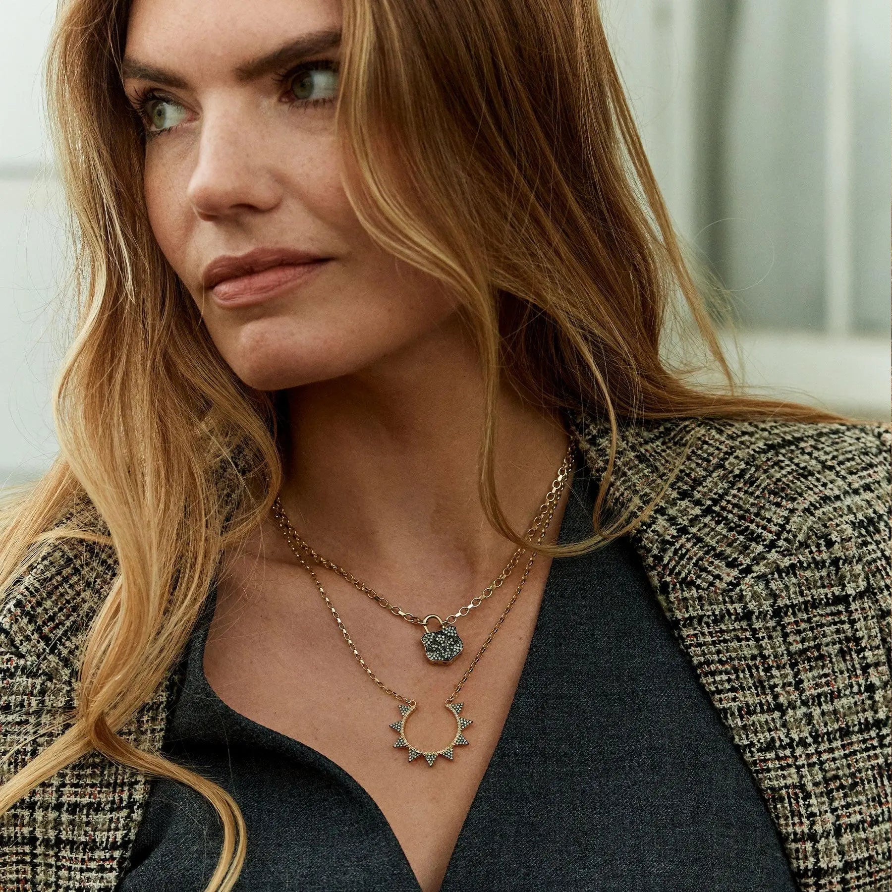 Diamond Horseshoe Spike Necklace