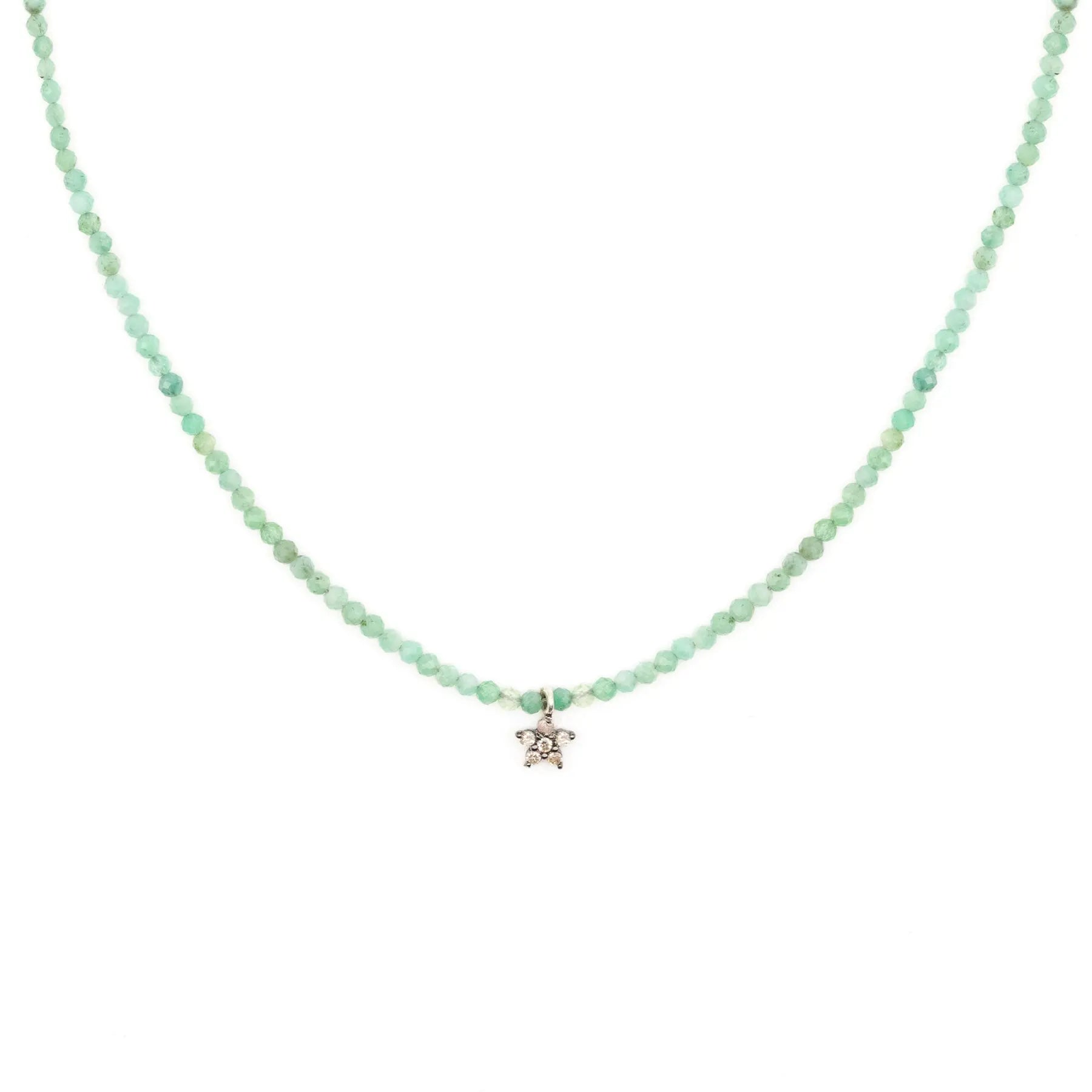 Diamond Daisy & Emerald Bead Necklace