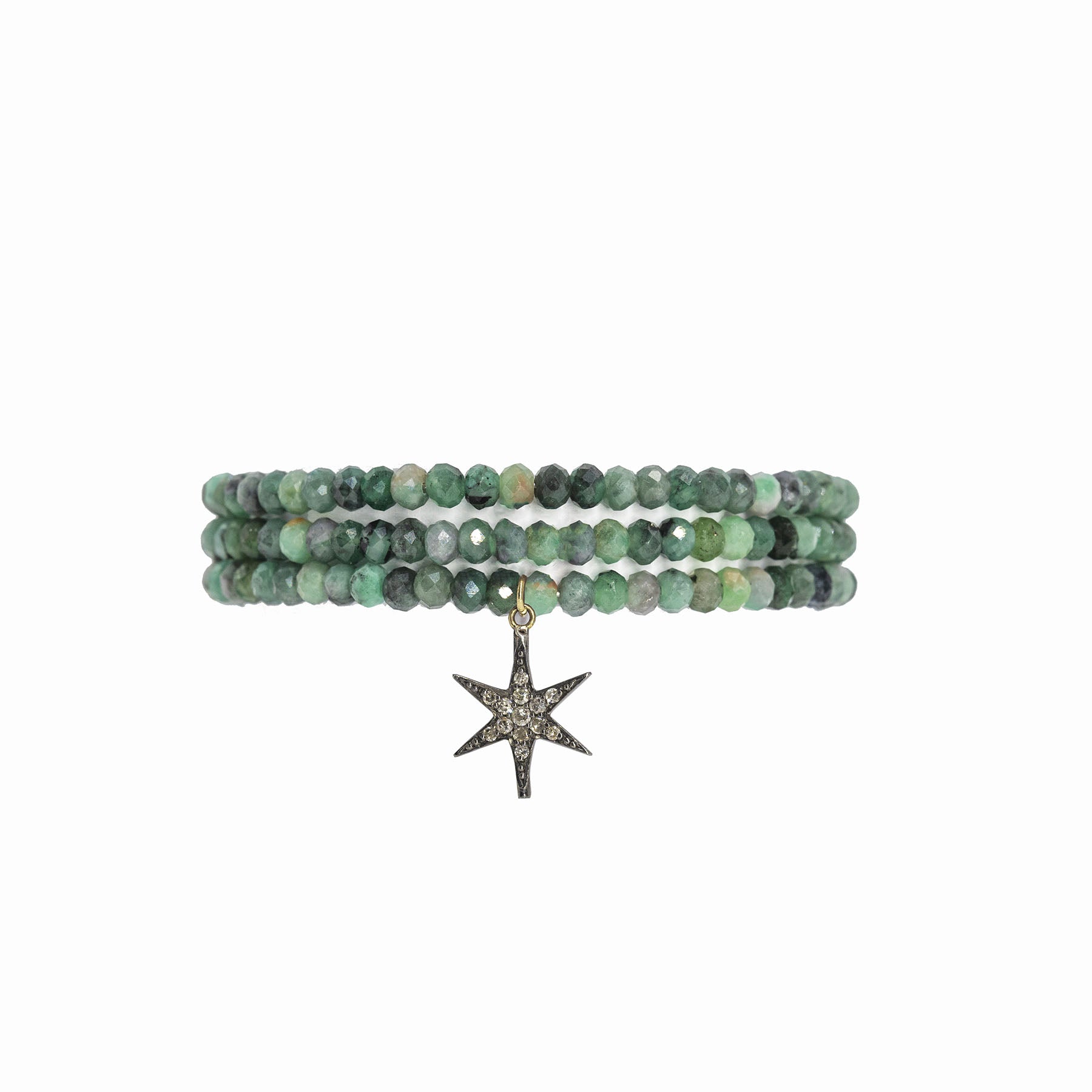 Diamond & Emerald Triple Wrap Bead Bracelet
