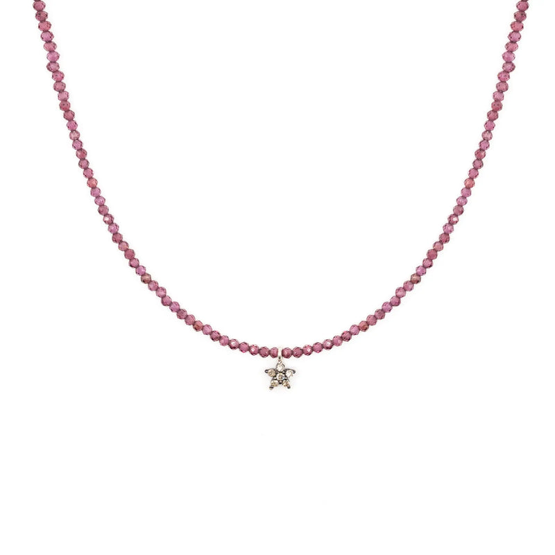 Diamond Daisy & Garnet Bead Necklace