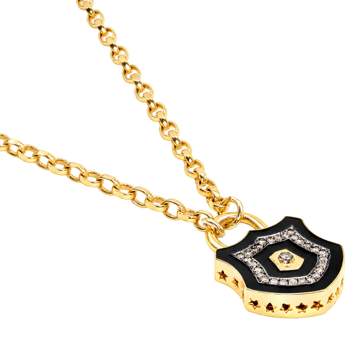 Diamond & Black Enamel Mini Lock Necklace