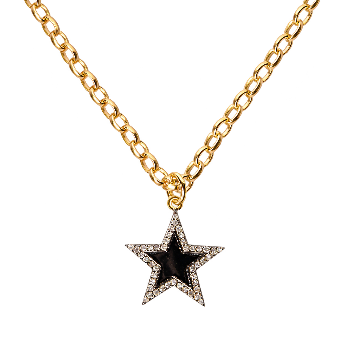Diamond & Black Enamel Chunky Star Necklace