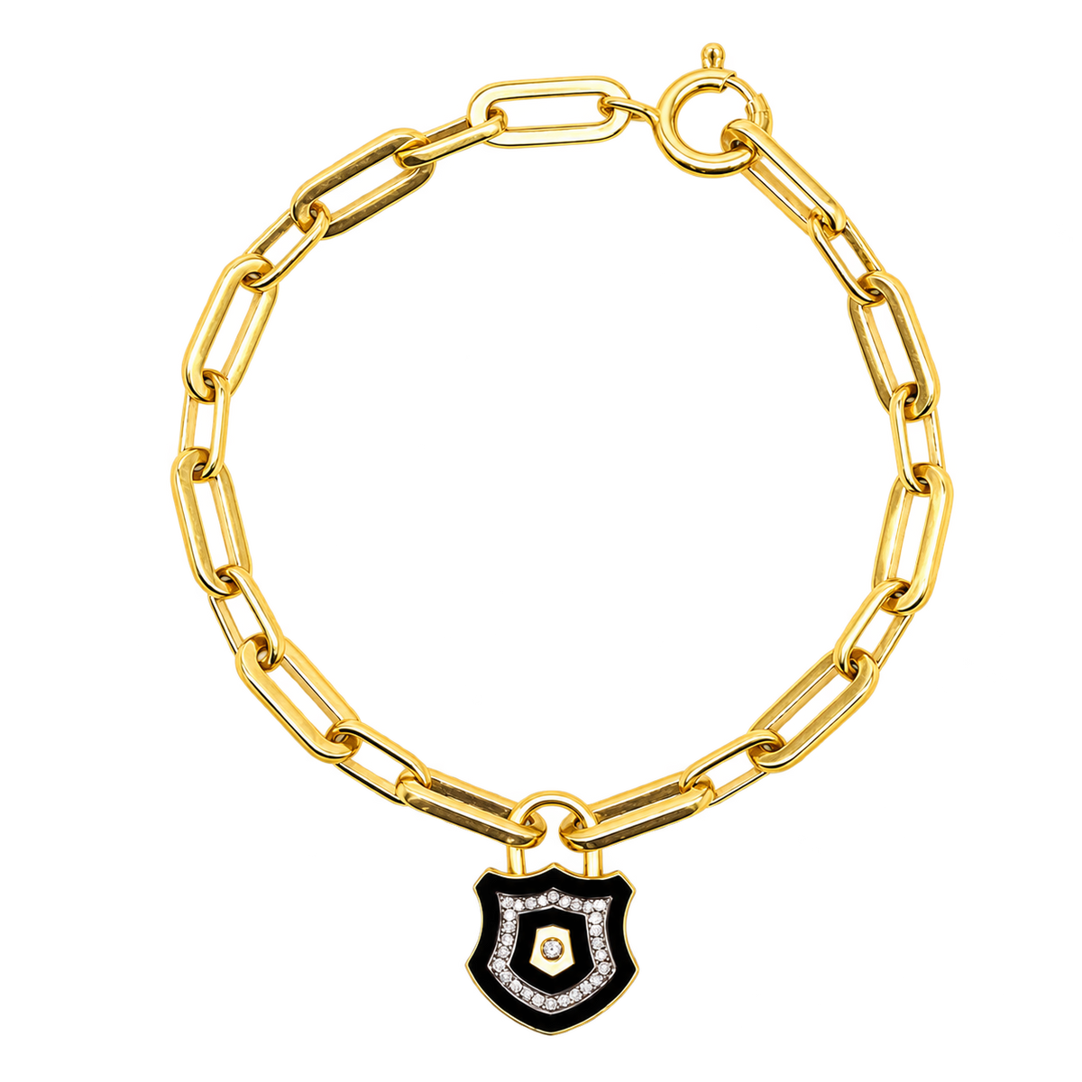 Diamond & Black Enamel Mini Lock Bracelet