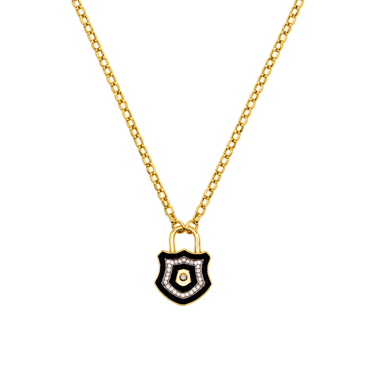 Diamond & Black Enamel Mini Lock Necklace