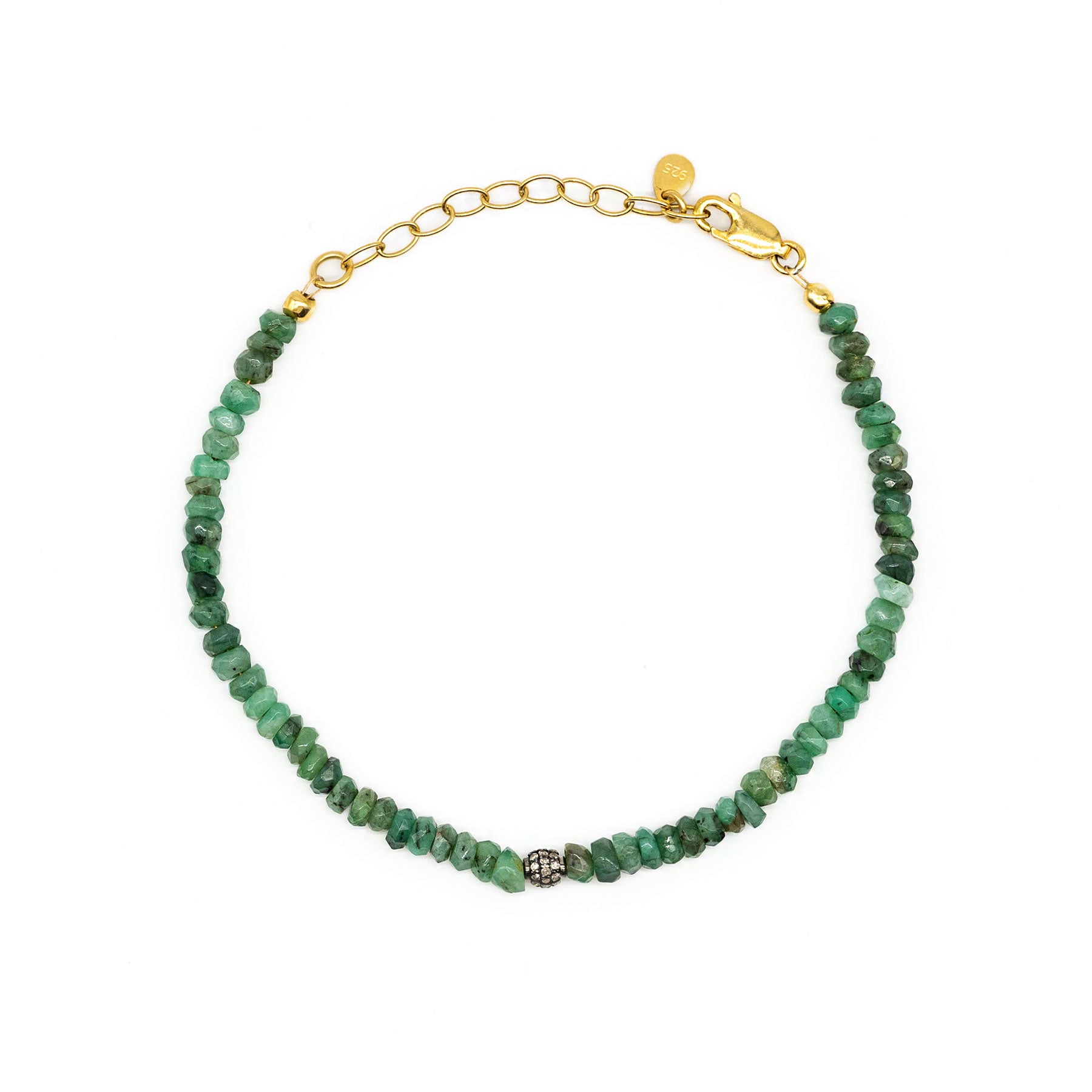 Diamond Ball & Graduated Emerald Bead Bracelet