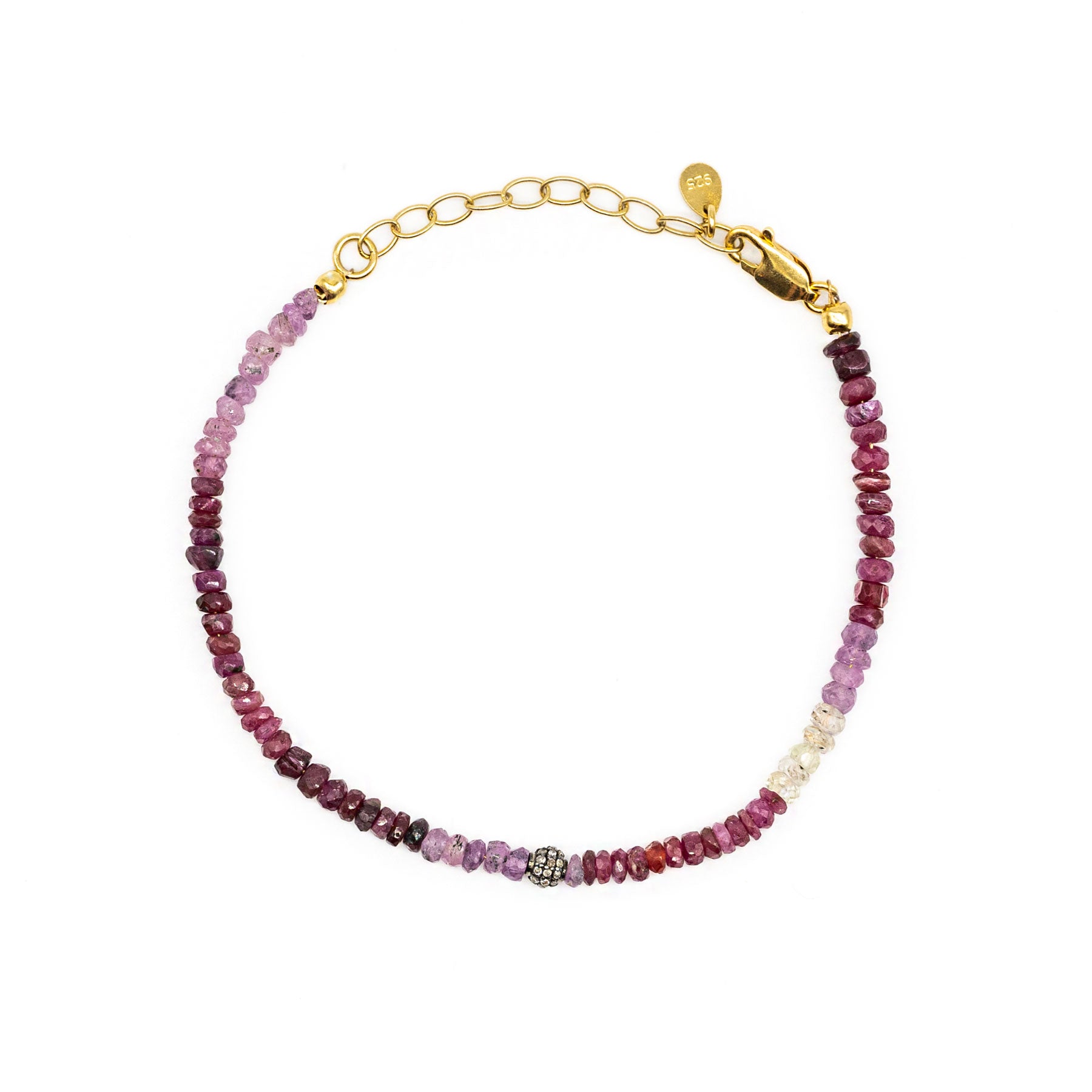 Diamond Ball & Graduated Ruby Bead Bracelet