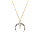 Diamond Horn & Pearl Drop Necklace