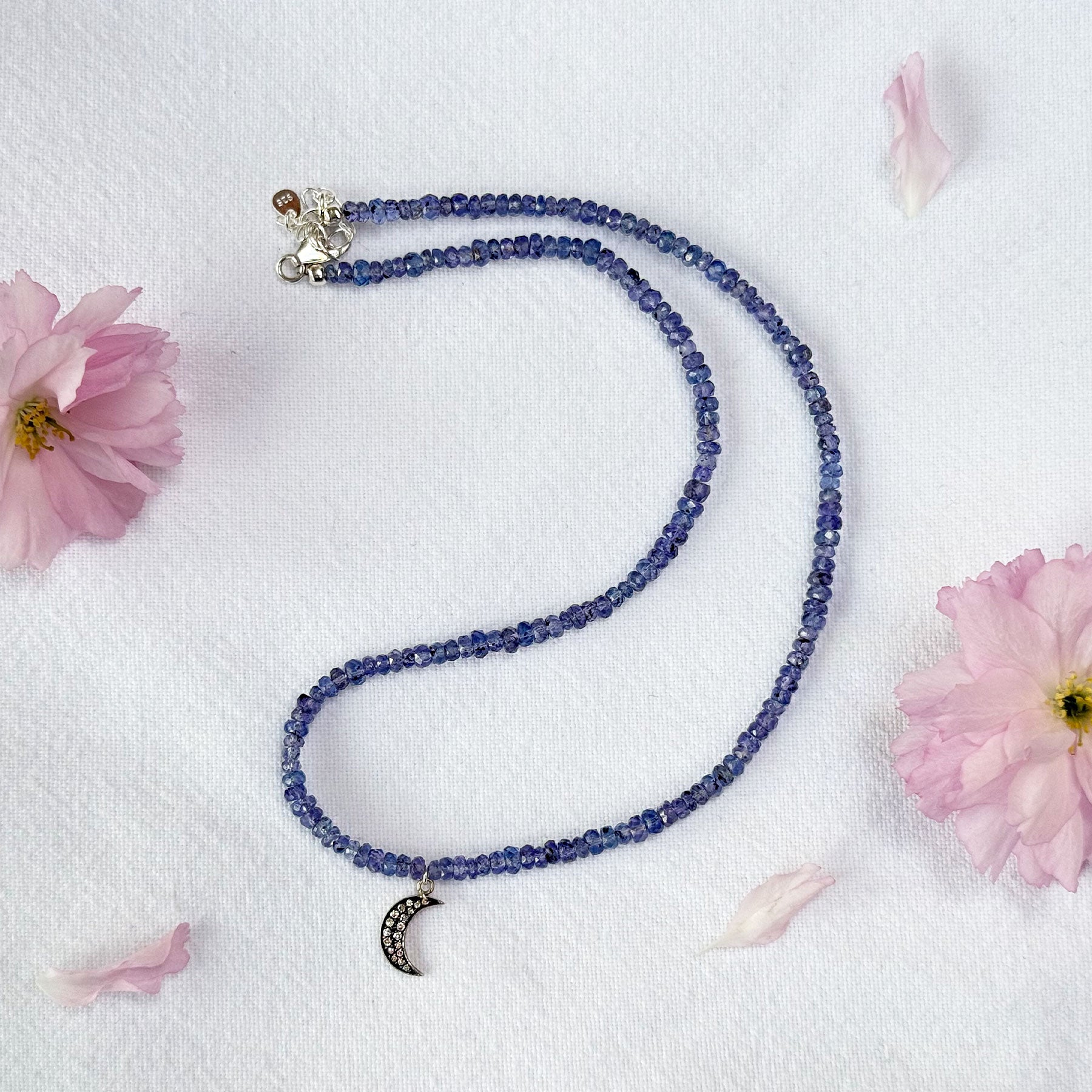 Iolite & Diamond Moon Beaded Necklace