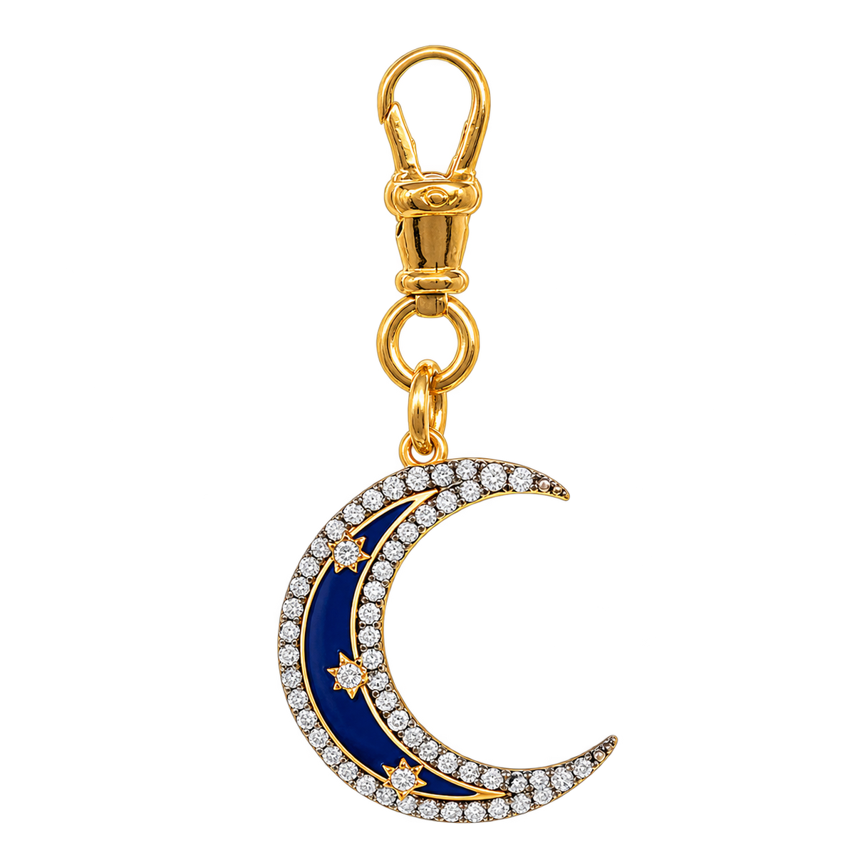 Diamond & Blue Enamel Crescent Moon Pendant