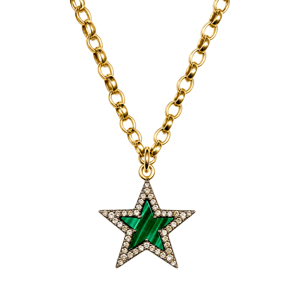 Diamond & Malachite Chunky Star Necklace