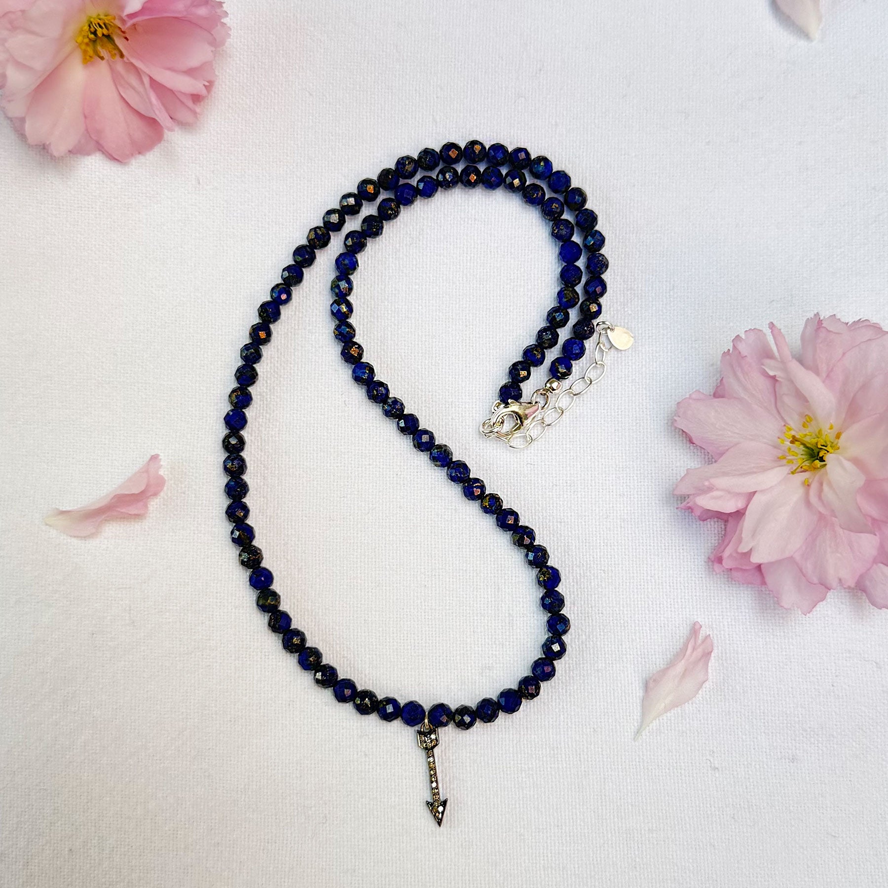 Lapis Lazuli & Diamond Arrow Beaded Necklace