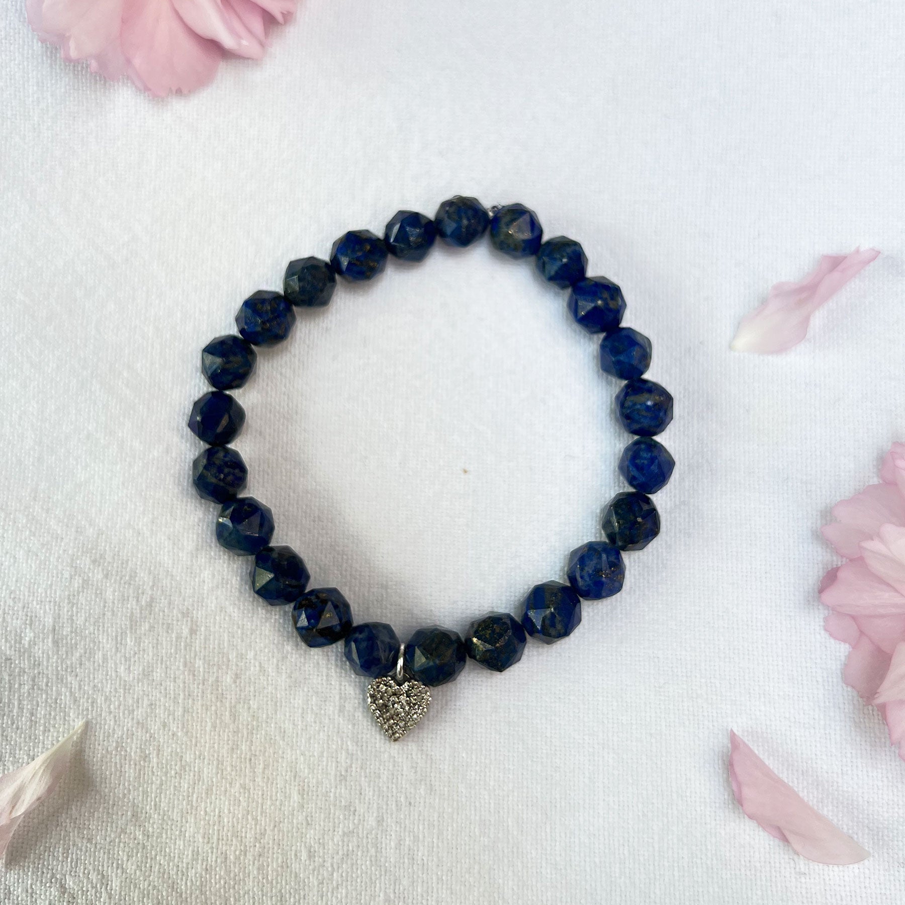 Lapis Lazuli Beaded Bracelet with Diamond Heart Charm
