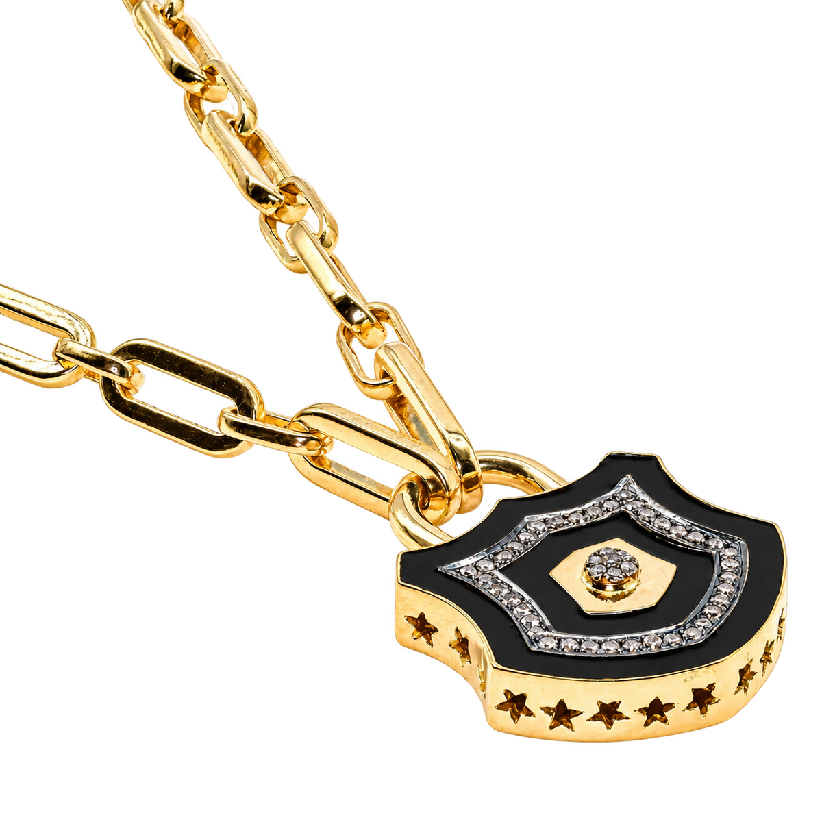 Diamond & Black Enamel Chunky Lock Necklace