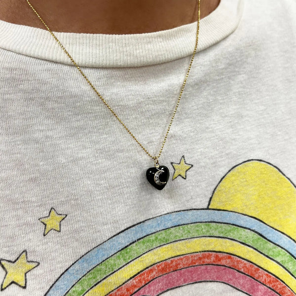 Diamond & Onyx Mini Heart Necklace