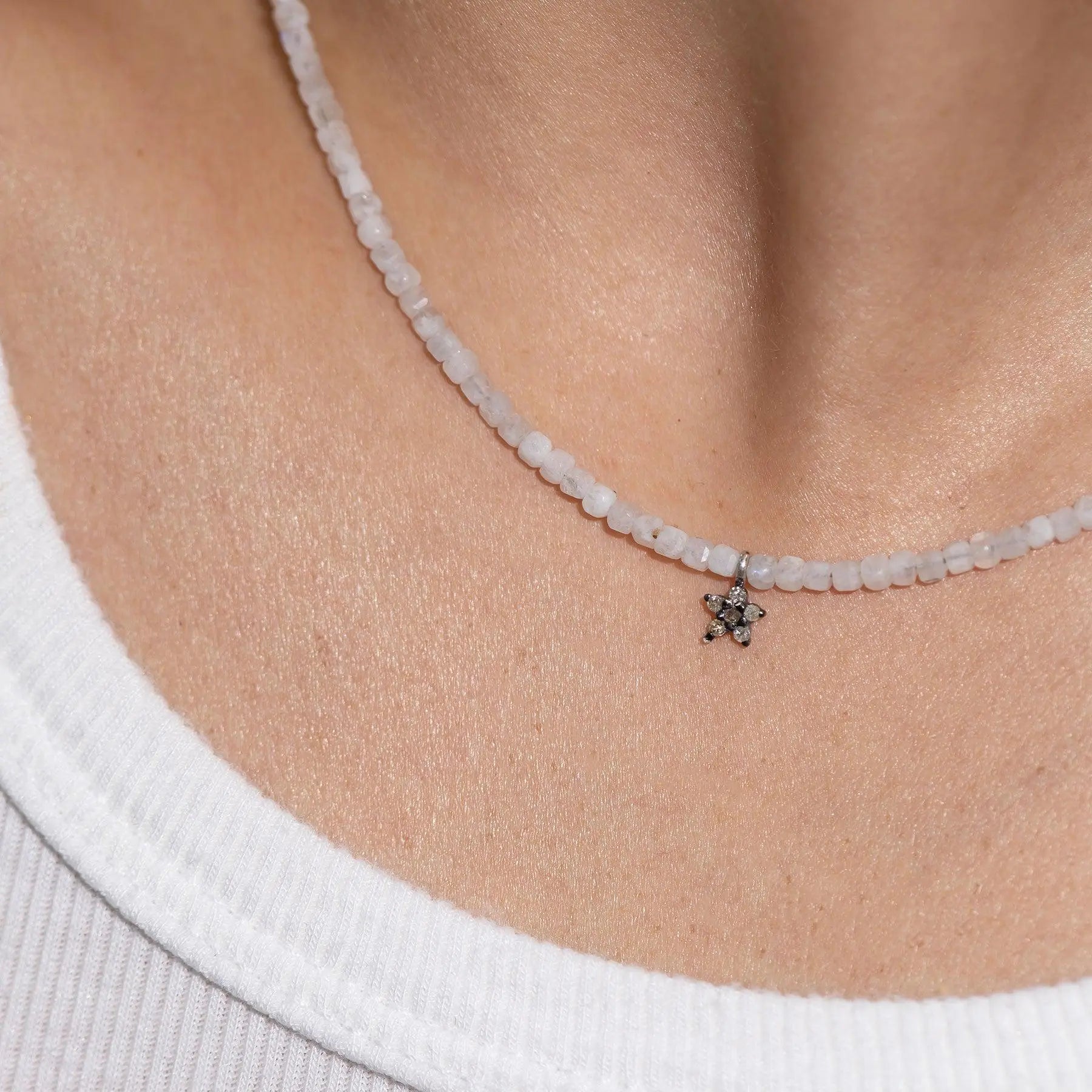 Diamond Daisy & Moonstone Bead Necklace
