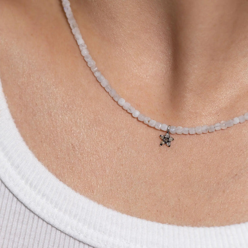 Diamond Daisy & Moonstone Bead Necklace