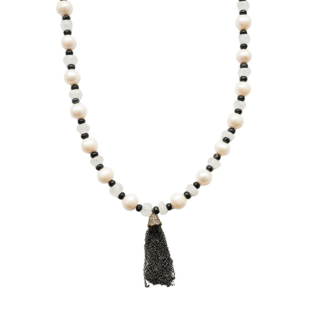 Moonstone, Pearl & Tassel Necklace
