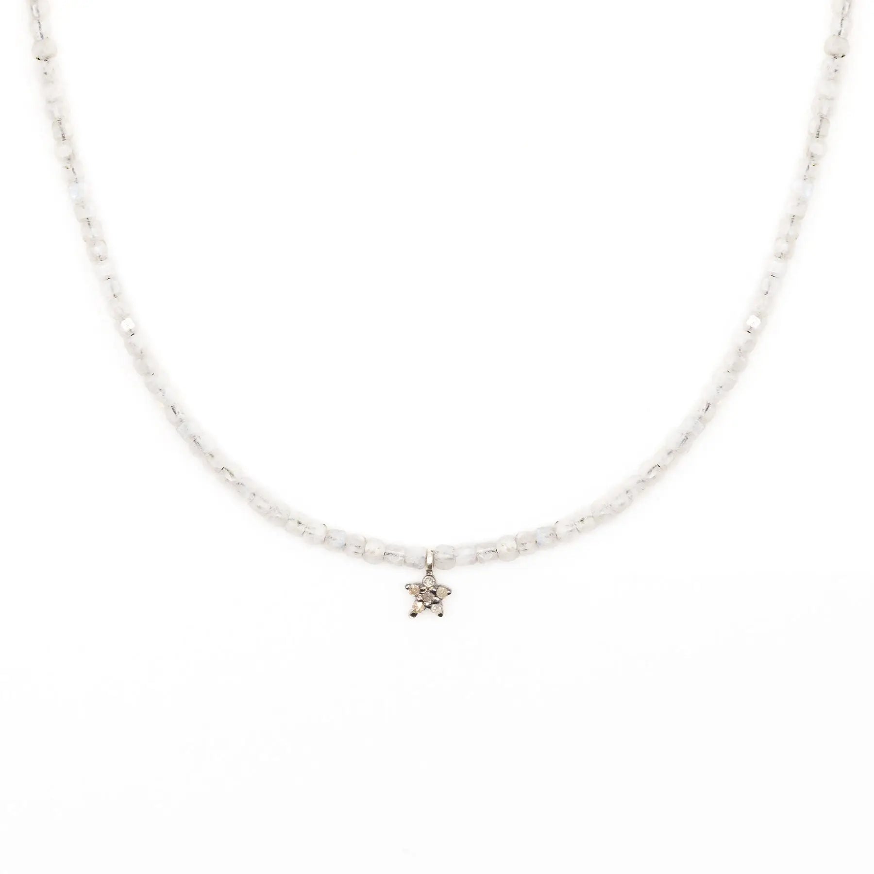 Diamond Daisy & Moonstone Bead Necklace