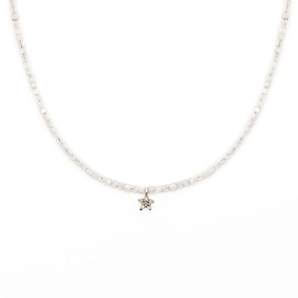 Diamond Daisy & Moonstone Bead Necklace