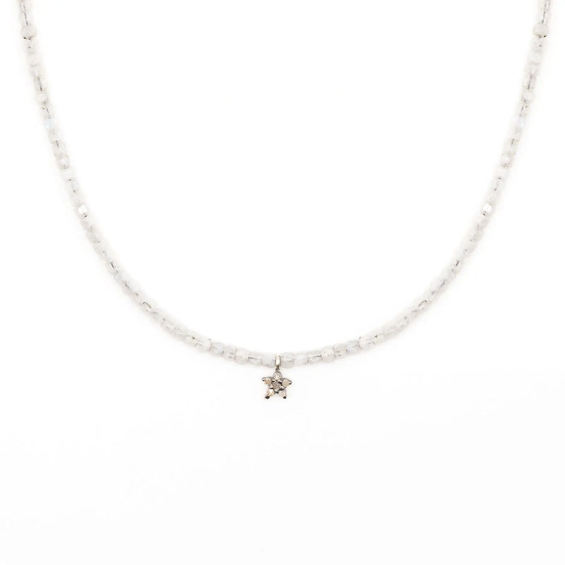 Diamond Daisy & Moonstone Bead Necklace
