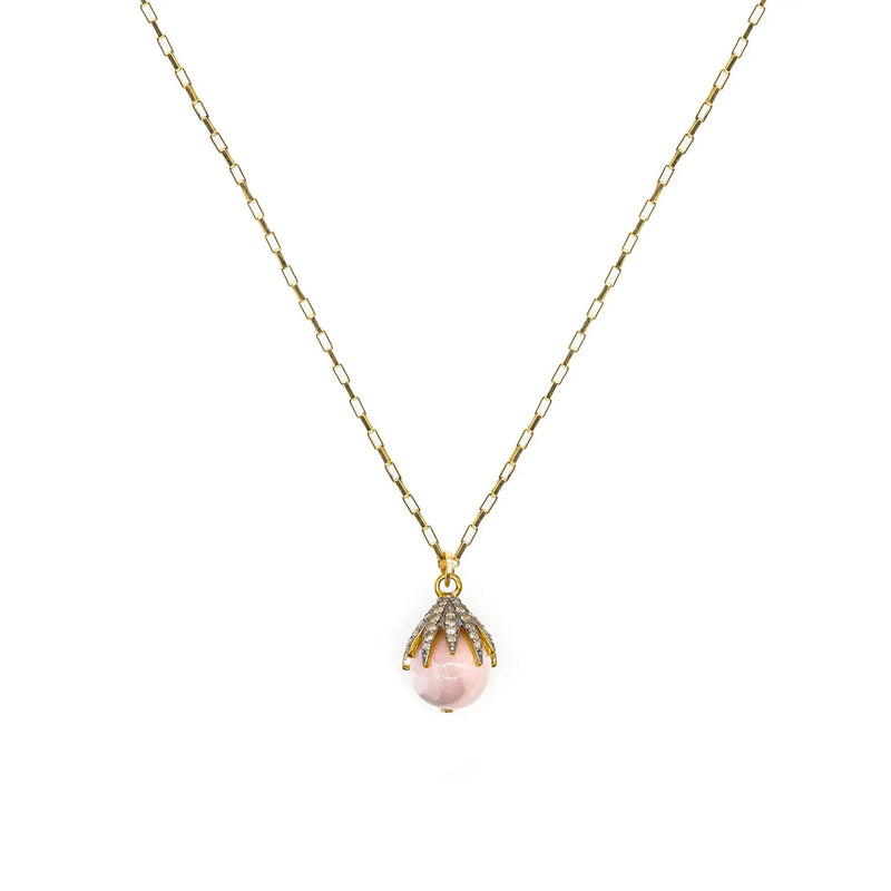 Diamond Claw & Pink Opal Necklace