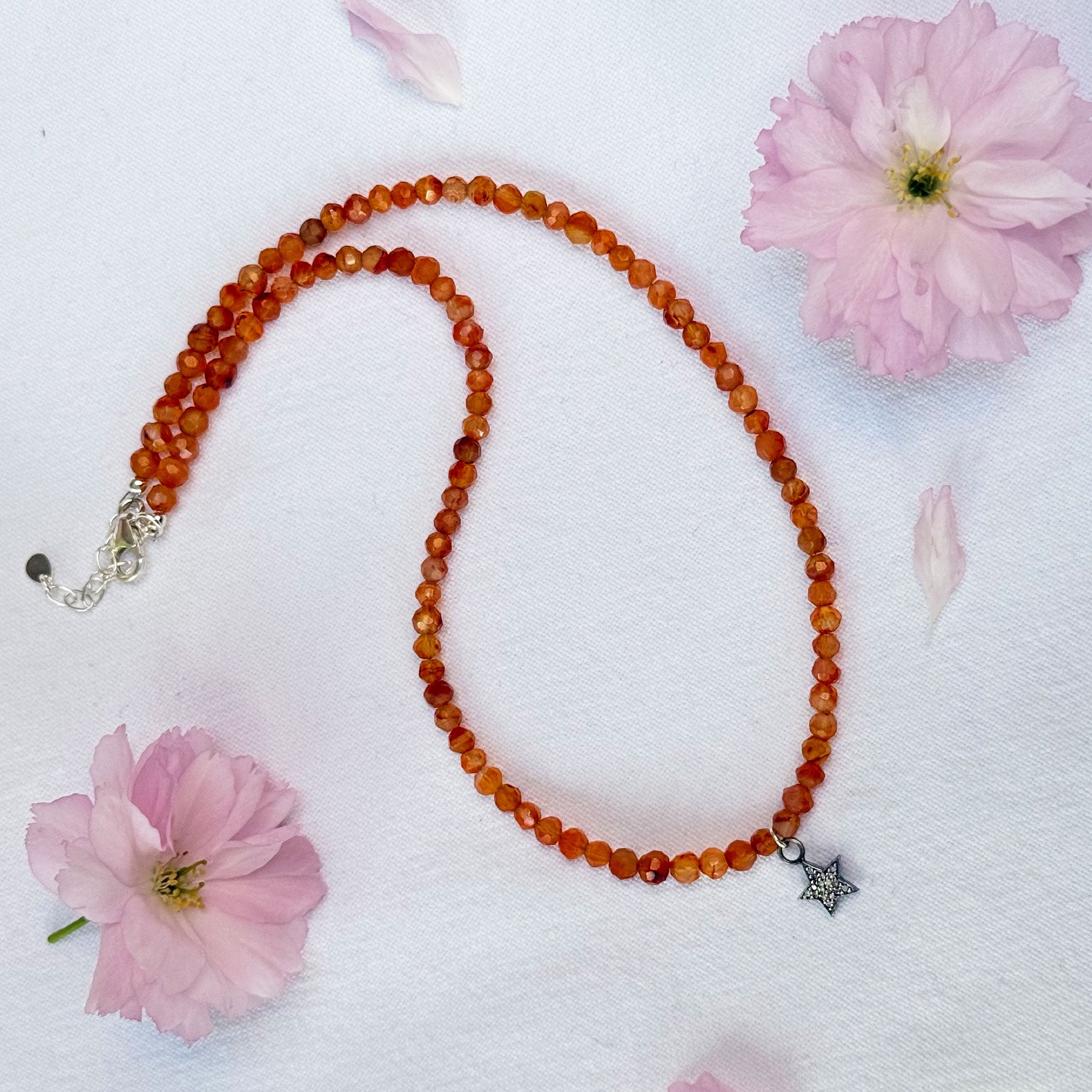 Carnelian & Diamond Star Beaded Necklace