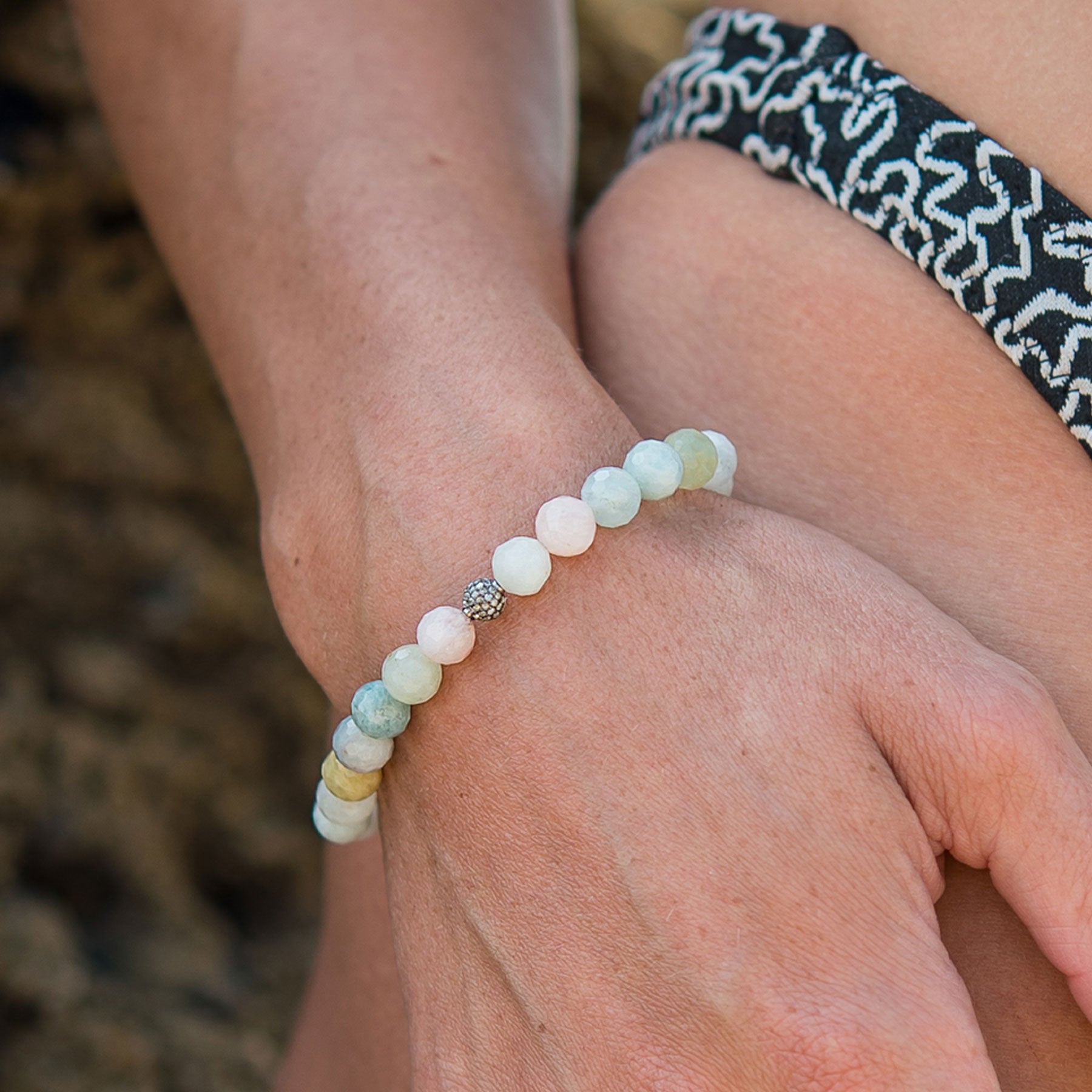 Diamond Ball & Pastel Morganite Bead Bracelet