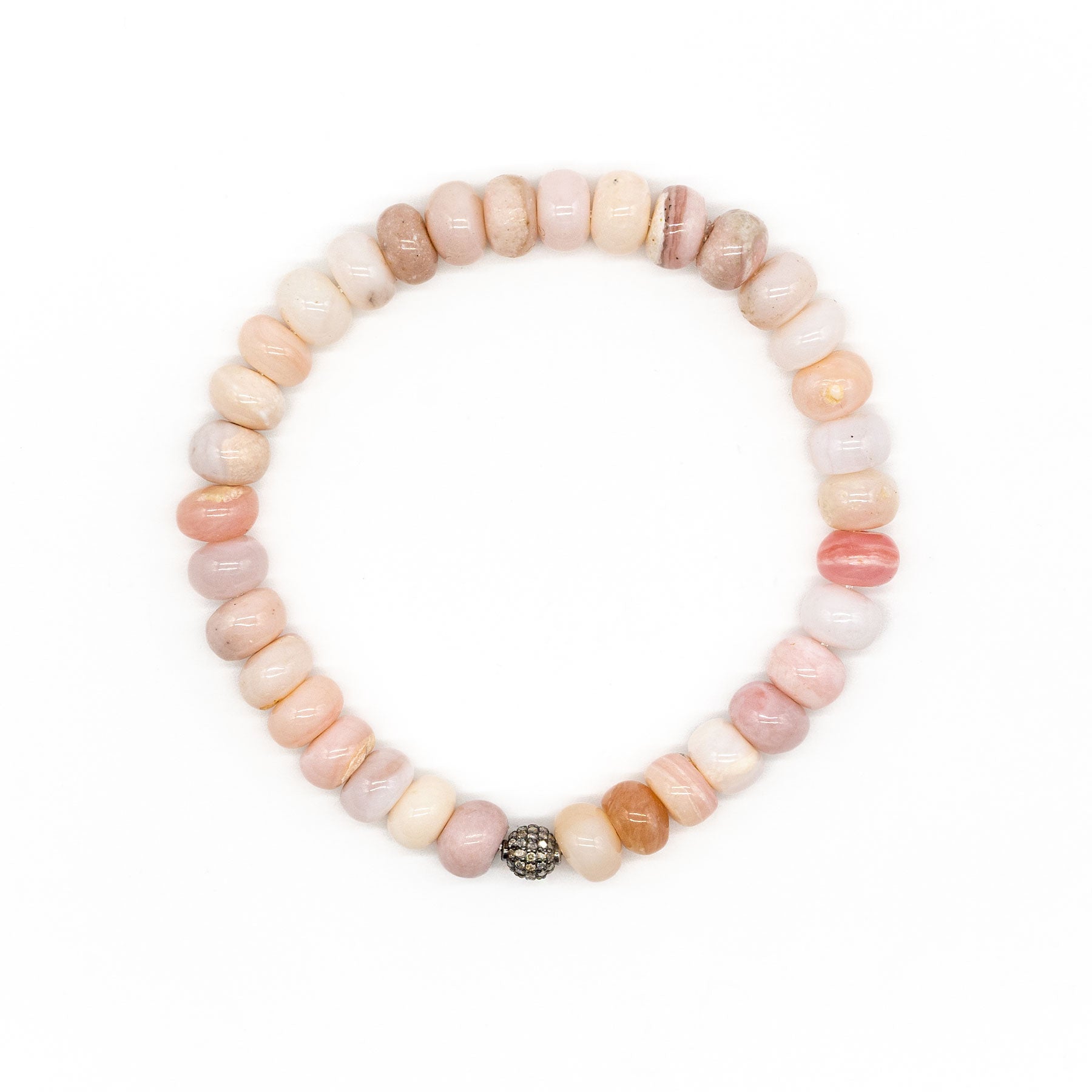 Diamond Ball & Pink Opal Bead Bracelet