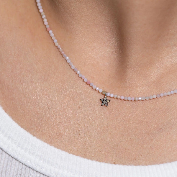 Diamond Daisy & Pink Opal Bead Necklace
