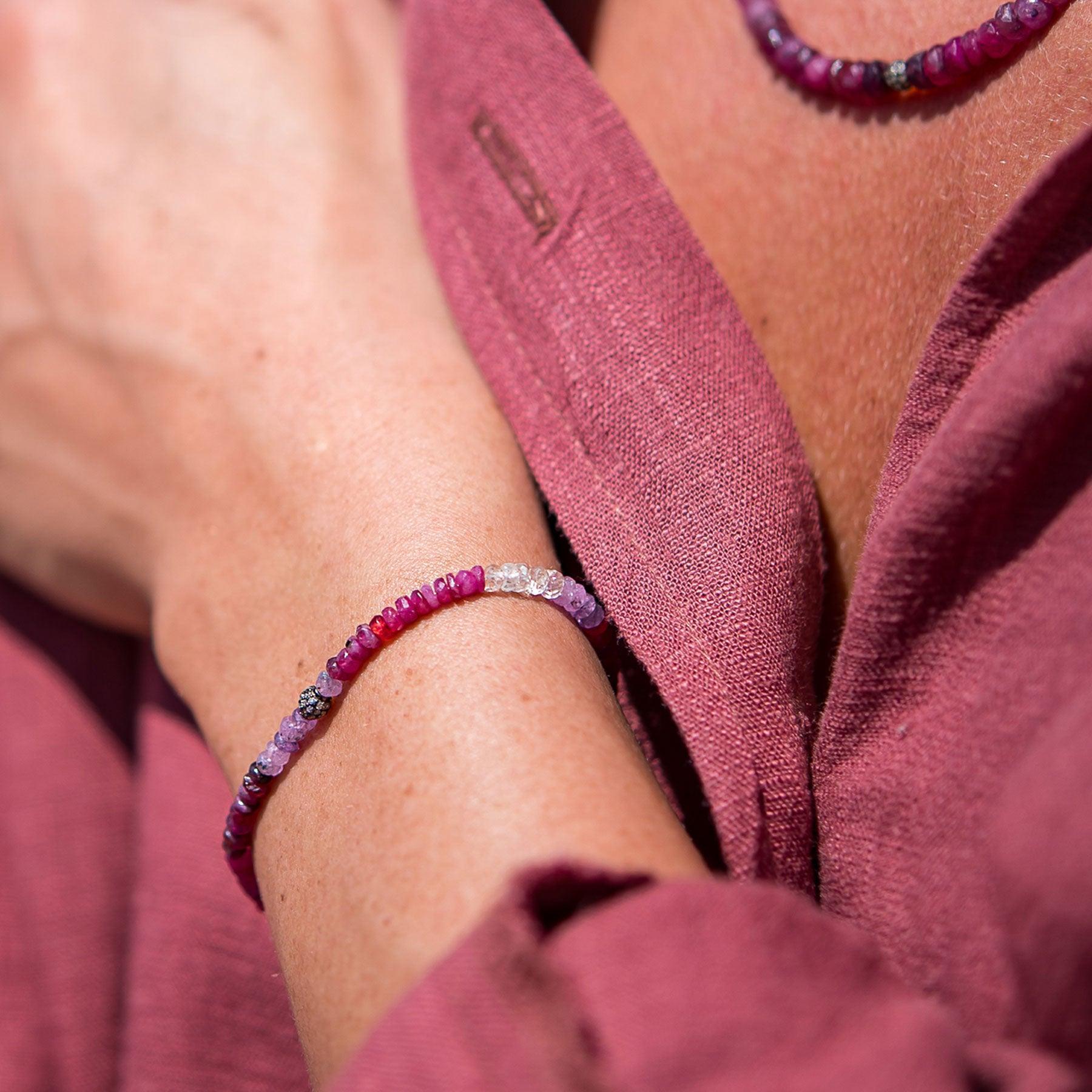 Diamond Ball & Graduated Ruby Bead Bracelet