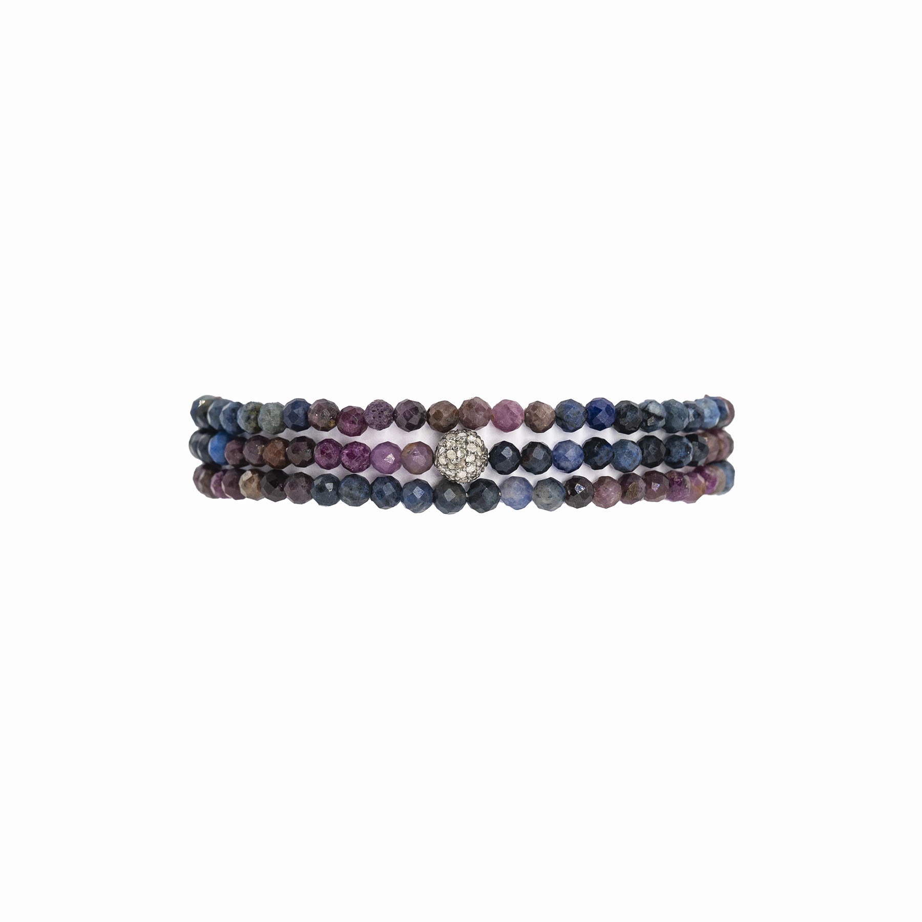 Diamond & Ruby Sapphire Triple Wrap Bead Bracelet