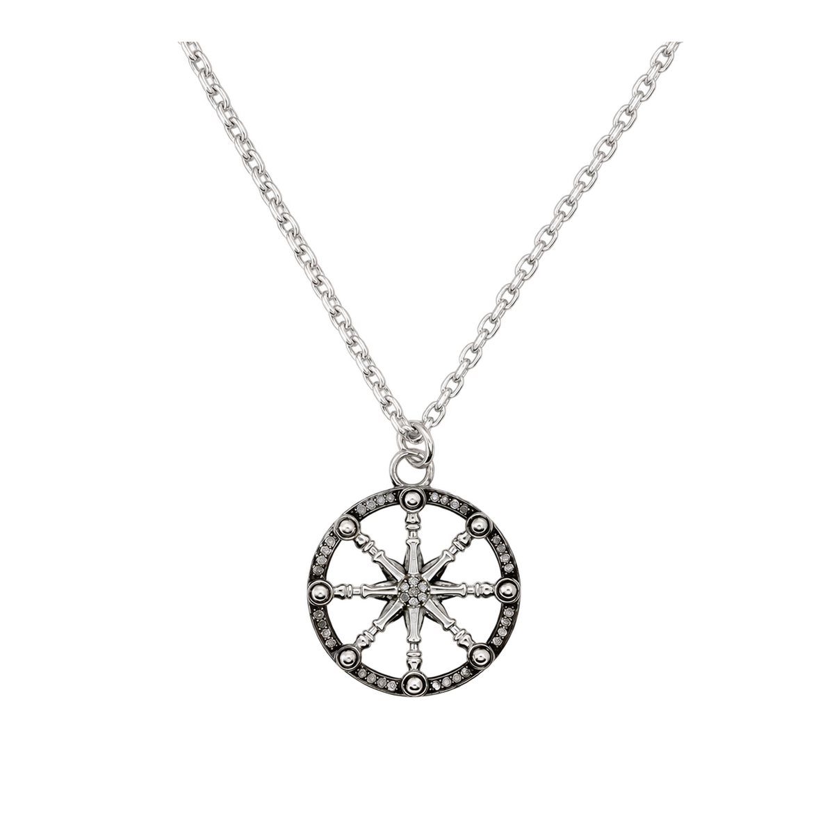 Silver Karma Wheel Necklace