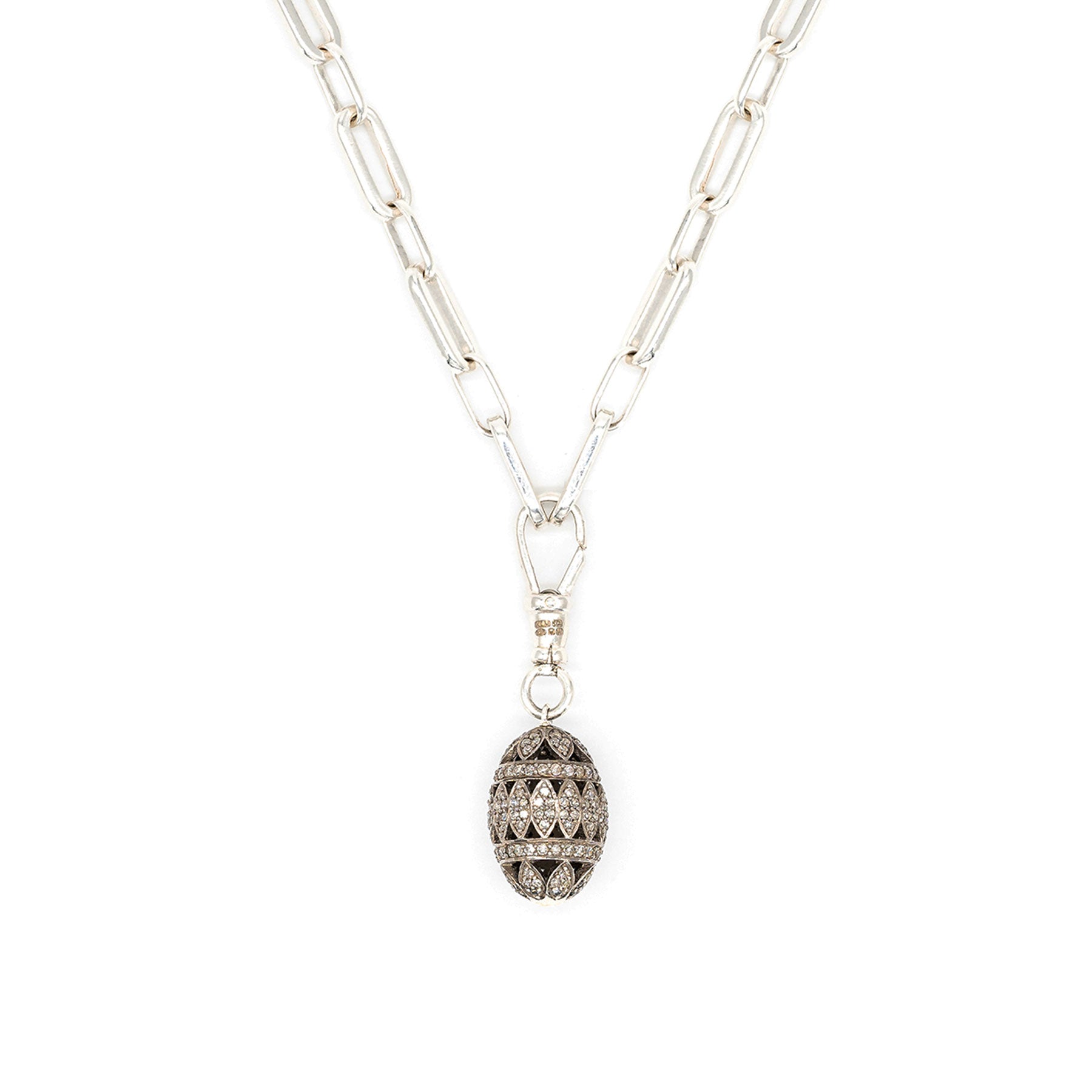Silver Pavé Diamond Egg Necklace